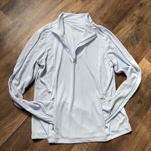 Mondetta M Light Blue Performance Luxury 1/4 Zip Pullover Top Thumb Holes Preppy